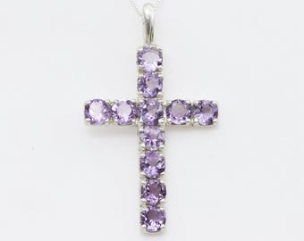 Amethyst Pendant, Natural Amethyst, Cross Pendant, February Birthstone, Amethyst Cross, Purple Pendant, Purple Cross, Solid Silver Pendant