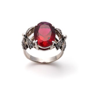 Red Ruby Ring, Ribbon Ring, Created Ruby Ring, Vintage Silver Ring, Vintage Ring, Silver Ribbon, Ruby Ring, Red Ring, Antique Red Ring image 3