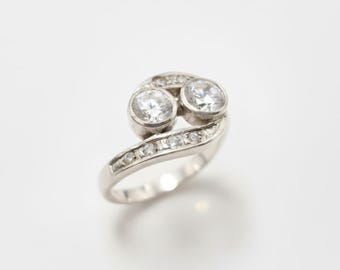 Anello con diamante, diamante creato, anello a 2 pietre, anello delicato in argento, anello vintage, anello asimmetrico, anello scintillante, anello in argento massiccio, anello unico