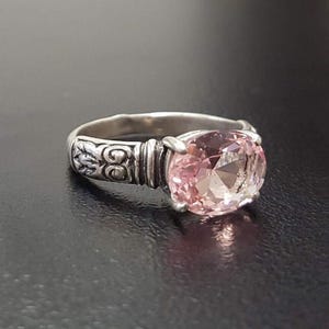 Morganite Ring, Created Morganite, Pink Diamond Ring, Pink Bohemian Ring, Pink Ring, Horizontal Ring, Vintage Rings, Silver Ring, Morganite image 9