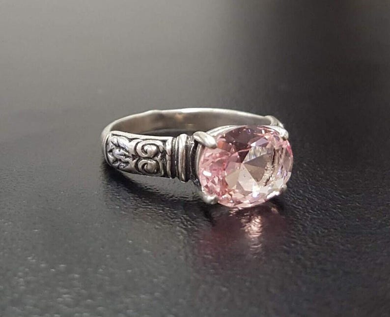 Morganite Ring, Created Morganite, Pink Diamond Ring, Pink Bohemian Ring, Pink Ring, Horizontal Ring, Vintage Rings, Silver Ring, Morganite image 9