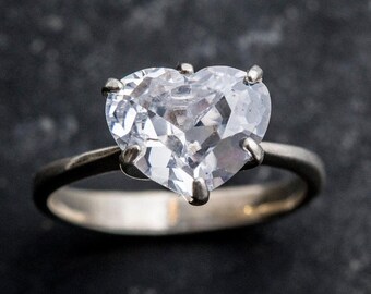 Heart Ring, Diamond Ring, Created Diamond, Engagement Ring, CZ Diamond Ring, 2 Carat Diamond, Bridal Diamond Ring, Sparkly Ring, Silver Ring