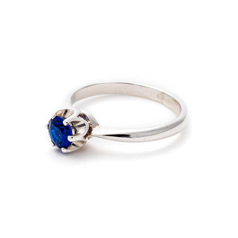 Anillo de zafiro, anillo de promesa de zafiro, zafiro sintético, anillo de promesa azul, anillo de propuesta de matrimonio, zafiro azul, anillo de plata maciza, zafiro imagen 10