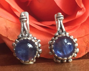 Vintage Earrings, Kyanite Earrings, Flower Earrings, Taurus Birthstone, Blue Earrings, Taurus Earrings, Kyanite, Solid Silver Earrings