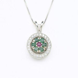 Emerald Pendant, Ruby Pendant, Flower Pendant, Natural Emerald, May Birthstone, Vintage Pendant, Silver Pendant, Real Emerald, Emerald, Ruby
