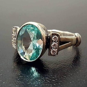 Aquamarine Ring, Created Aquamarine, Blue Rings, Blue Vintage Ring, Blue Diamond Ring, Vintage Rings, Solid Silver Ring, Large Aquamarine