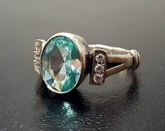 アクアマリンリング、人工アクアマリン、ブルーリング、ブルー