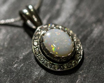 Opal Pendant, Natural Opal Pendant, Australian Opal, October Birthstone, Opal Necklace, Vintage Pendant, Opal, Silver Pendant, Real Opal