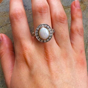 Opal Ring, Natural Opal Ring, Australian Opal, Vintage Opal Ring, October Birthstone, Antique Ring, Big Solitaire Ring, Sterling Silver Ring image 9