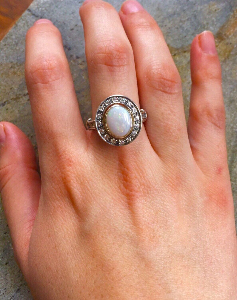 Opal Ring, Natural Opal Ring, Australian Opal, Vintage Opal Ring, October Birthstone, Antique Ring, Big Solitaire Ring, Sterling Silver Ring image 9