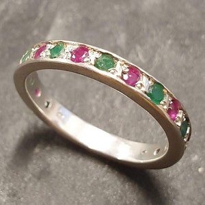 Eternity Ring, Ruby Band, Emerald Band, Birthstone Ring, Stackable Ring, Vintage Eternity Ring, Multistone Ring, Eternity Band, Silver Ring image 1