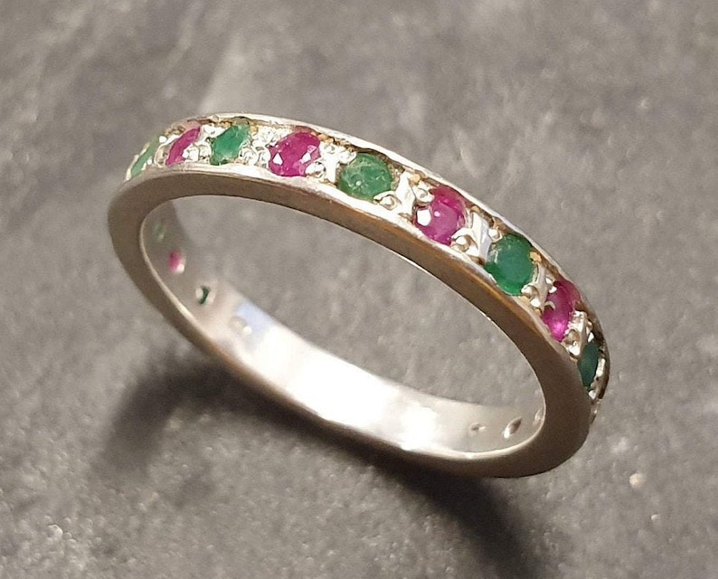 Eternity Ring, Ruby Band, Emerald Band, Birthstone Ring, Stackable Ring, Vintage Eternity Ring, Multistone Ring, Eternity Band, Silver Ring image 1