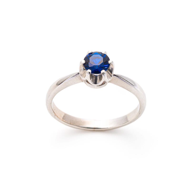 Anillo de zafiro, anillo de promesa de zafiro, zafiro sintético, anillo de promesa azul, anillo de propuesta de matrimonio, zafiro azul, anillo de plata maciza, zafiro imagen 8