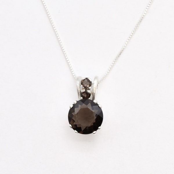 Smoky Topaz Pendant, Natural Smoky Topaz, Brown Diamond Necklace, Round Vintage Pendant, Genuine Quartz Necklace, Gift For Her, Adina Stone