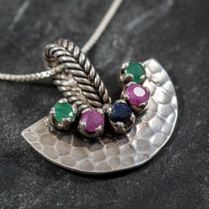 Emerald Pendant, Ruby Pendent, Natural Stones, Sapphire Pendant, May Birthstone, July Birthstone, September Birthstone, Silver Pendant