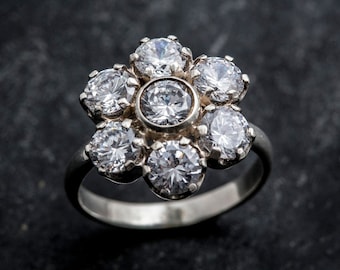 Diamond Ring, Created Diamond, Diamond Flower Ring, Flower Ring, Vintage Ring, Sparkly Ring, Vintage Flower Ring, Silver Ring, CZ Diamonds