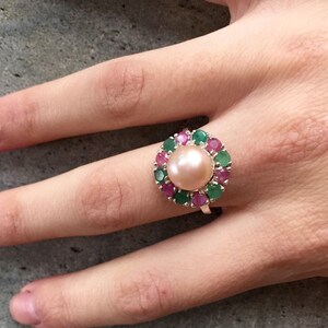 Vintage Pearl Ring, Pearl Ring, Emerald Ring, Vintage Rings, Birthstone Ring, Ruby Ring, Vintage Emerald Ring, Cream Pearl, Vintage Ruby image 7