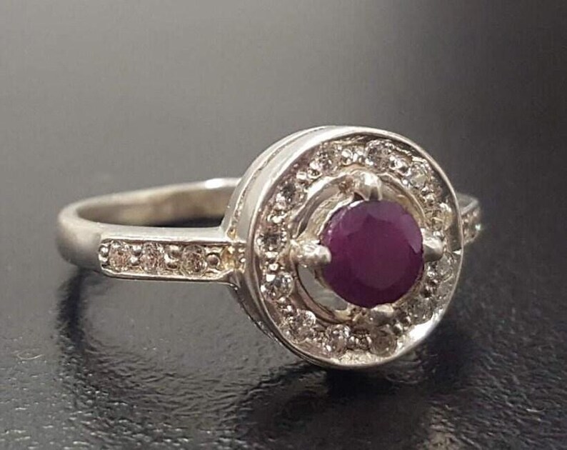 Ruby Ring, Natural Ruby Ring, July Birthstone, Cluster Ring, Red Vintage Ring, Red Ruby Ring, Genuine Ruby Ring, July Ring, 925 Silver Ring image 3