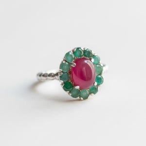 Naturlig smaragdring, rubinring, naturlig rubin, vintageringar, maj-födelsestensring, juli-födelsesten, silver smaragdring, viktoriansk ring, 925
