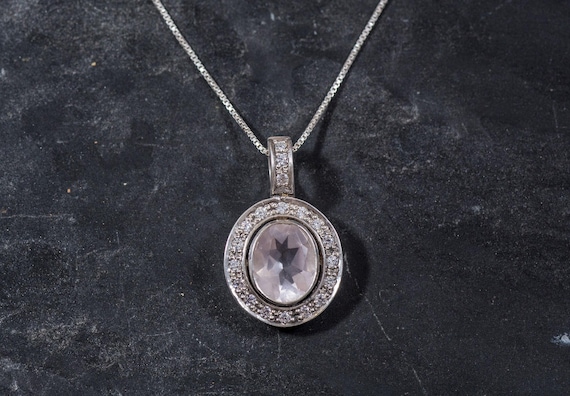 Rose Quartz Pendant, Vintage Pendant, Natural Stone, Love Pendant, Antique Pendant, Pink Pendant, Solid Silver, Silver Pendant, Silver Chain
