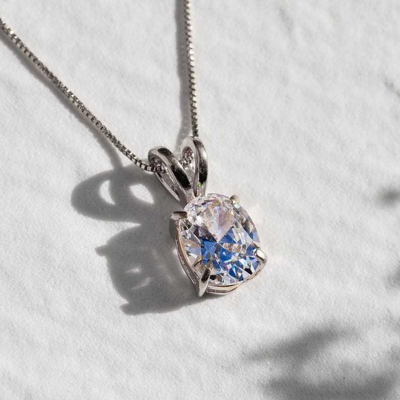 Diamond Necklace, Delicate Pendant, CZ Diamond Pendant, Sterling Silver Diamond Necklace, Bridesmaid Necklace, Solitaire Lab Diamond Charm image 2