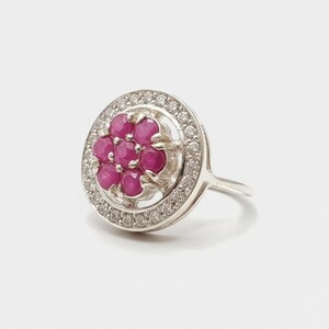 Red Ruby Ring, Natural Ruby Ring, Red Flower Ring, Vintage Rings, July Birthstone, Real Ruby Ring, July Birthstone Ring, Solid Silver Ring