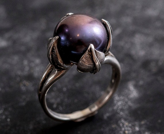 Black Pearl Ring Genuine Pearl Pearl Promise Ring Vintage 