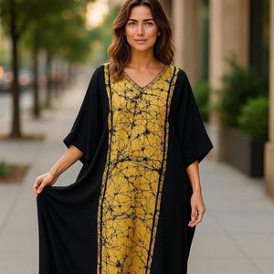 loose fitting dress, yellow dress, kaftan dress, kaftan, caftans for women,caftan, kaftans for women, batik dress, boho dress, evening dress
