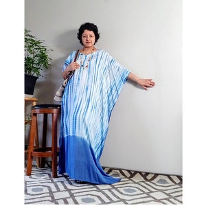 Blue kaftan, kaftans for women, caftan, kaftan, tie dye caftan, plus size kaftans,hand made kaftan, light weight kaftan, boho style. image 1