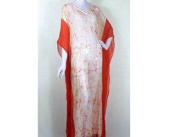 100 silk kaftan, kaftans for women, sheer silk kaftan, kaftan, caftans for women, batik kaftan, sheer caftan, orange kaftan, sheer dress,