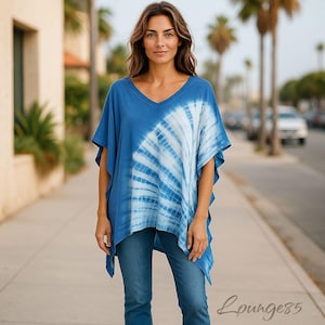 Short Kaftans, Cover ups, Blue poncho top, summer poncho, Blue top, Shibori, Kaftans, Caftans, Kaftan for women, boho top, beach cover ups.