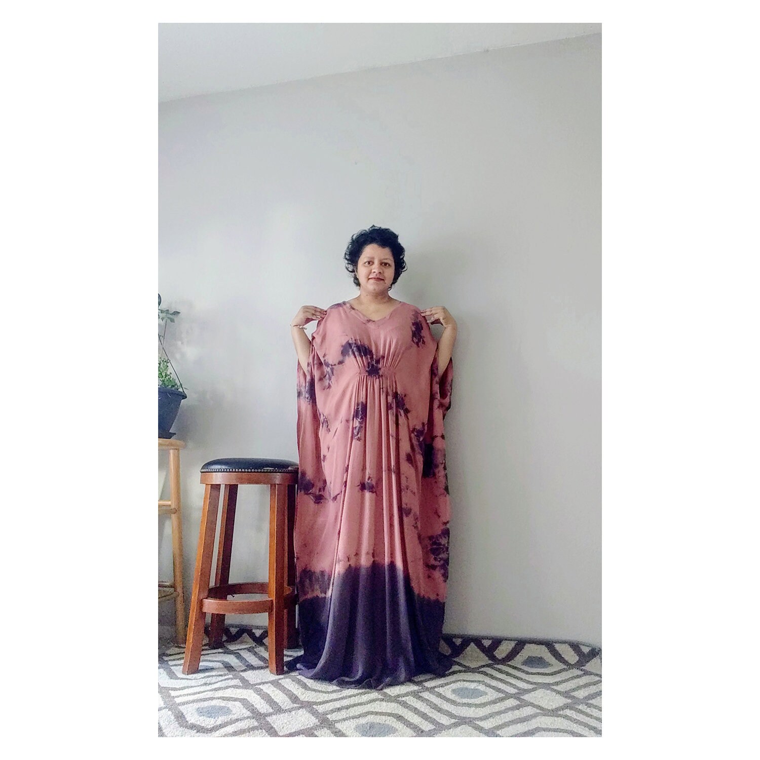 Dark Brown Pearl Work Kaftan