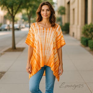 short kaftan, orange coverups, orange short caftan, orange top, orange blouse, swim suit cover, boho top, tie dye coverups, orange top