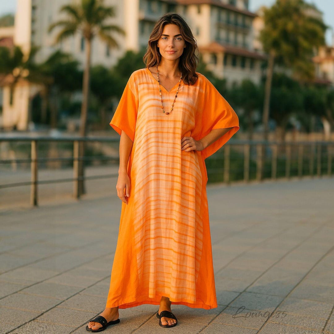 Orange V-NECK TUNIC TOP KAFTAN OMBRE