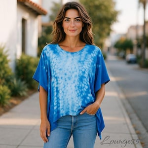 túnicas de playa, caftán corto, caftán corto, poncho azul, caftanes cortos, cubre traje de baño, caftán corto, top de verano, top de playa, top boho.