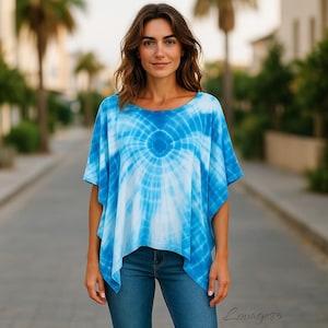 blue coverups, short kaftans, poncho top, swimsuit cover, beach coverups, summer poncho, beach top, kaftan short, lightweight beach top,
