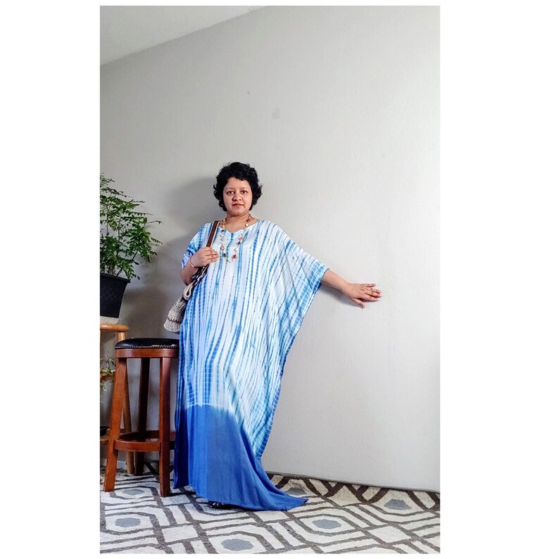 Blue kaftan, kaftans for women, caftan, kaftan, tie dye caftan, plus size kaftans,hand made kaftan, light weight kaftan, boho style. image 1