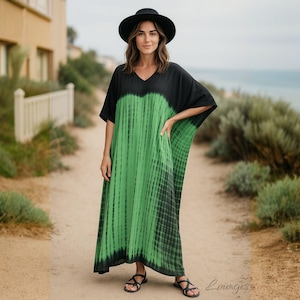 Green Caftan Dress, Green Dress, Green Kaftans, Green Tie Dye, One size kaftans, kaftans for women, Caftans for women, shibori, boho dress.