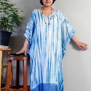 Blue kaftan, kaftans for women, caftan, kaftan, tie dye caftan, plus size kaftans,hand made kaftan, light weight kaftan, boho style. image 2