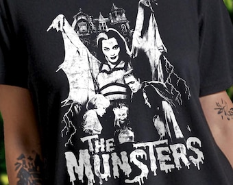 Vintage Horror Comedy Tee: Retro Gothic Family Graphic Tee