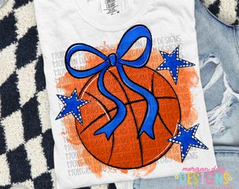 Preppy basketbal, png, blauwe strik, sterren, basketbalmoeder, game Day-shirtontwerp, commercieel gebruik
