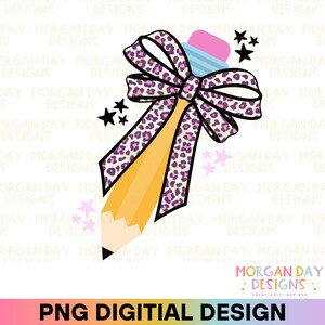 Coquette Pencil with Cheetah Bow PNG, Teacher Appreciation Design, Back to School PNG, Classroom Decor, Sublimation PNG, Digital Download