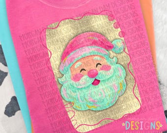Babbo Natale pennellato PNG, Babbo Natale retrò PNG, design natalizio rosa PNG, grafica di Babbo Natale carina, maglietta natalizia da boutique PNG