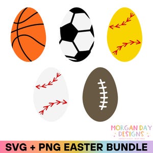 Pacote de ovos de Páscoa esportivos SVG, Basquete Futebol Beisebol Softball Futebol Ovo PNG, Cricut Silhouette Digital Download, Easter Sport Clipart