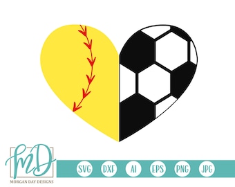 Softbal SVG, Voetbal SVG, Softbal Hart SVG, Voetbal Hart svg, Softbal Voetbal Hart svg, Full Heart Full Schedule, Sport Half Hearts