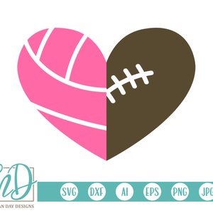 Volleybal SVG, voetbal SVG, volleybal hart SVG, voetbal hart SVG, volledige hart volledige schema SVG, sport halve harten SVG, grootste fan SVG