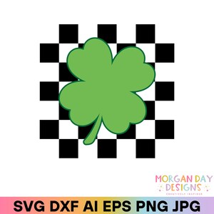 Retro kariertes Kleeblatt SVG, vierblättriges Kleeblatt PNG, St. Patrick&#39;s Day digitaler Download für Cricut, Silhouette, Sublimation, DIY Handwerk