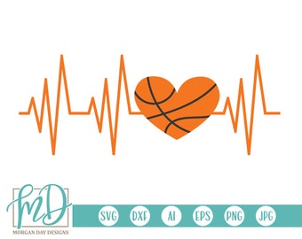 Basketball SVG, Basketball Heartbeat SVG, Basketball EKG svg, Basketball Love svg, Basketball Mom svg, Basketball Heart svg, Sports, Clipart