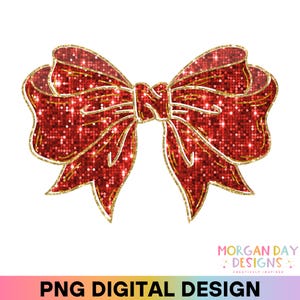 Red Sequin Coquette Bow PNG, Faux Glitter Bow Clipart, Trendy Aesthetic Digital Download for Cricut, Silhouette, Sublimation, DTF