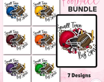 Paquete de sublimación de fútbol de Small Town Big Spirit, diseños PNG de fútbol, diseño de camiseta de fútbol, mascota preppy PNG, camisa de espíritu escolar PNG